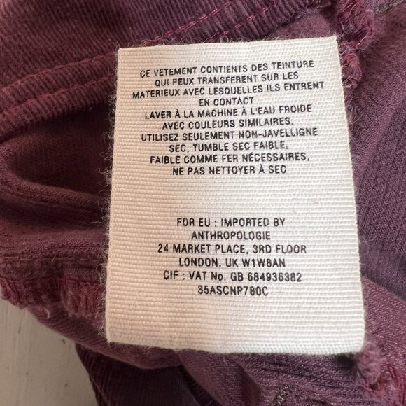 Pilcro Corduroy Pants 27 Burgundy Skinny Straight Anthropologie Fall Essential - Picture 7 of 12